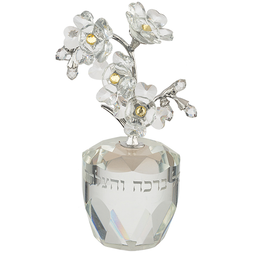 vase מעוצב עם פרחים שקופים, מתנה מיוחדת ליודאיקה, מתנה לבית חדש או לחתונה.