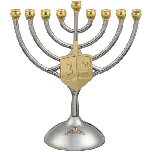 פמוט מעוצב לנרות, עשוי מתכת בשילוב זהב וכסף, מתאים לחנוכה או כמתנה ליודאיקה מודרנית.