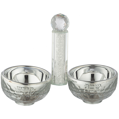 סט קערות כסף מעוצבות עם כיתוב, כולל כלי לשמירת מלח, מתנה ייחודית לבית חדש או לחתונה.