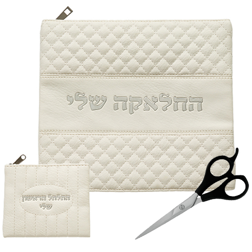 סט כיסוי טלית ותפילין בעיצוב אישי עם רקמה ממוחשבת בצבעים בהירים ואלגנטיים.