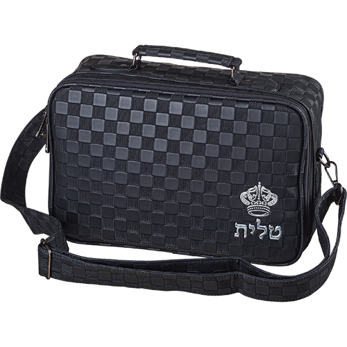 תיק טלית ותפילין מעוצב בצבע שחור, מתאים לשימוש יומיומי ולטקסים דתיים.