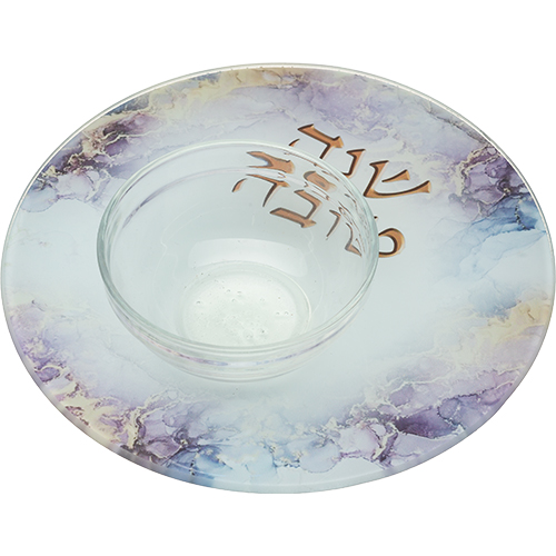 מגש חלה לשבת עם קערית שקופה, בעיצוב מודרני ואלגנטי, מתאים למתנה לבית חדש.