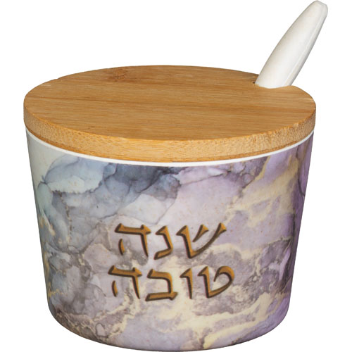 קערת סוכר בעיצוב מודרני עם מכסה עץ, מתנה מושלמת לבית חדש או לאירועים מיוחדים.