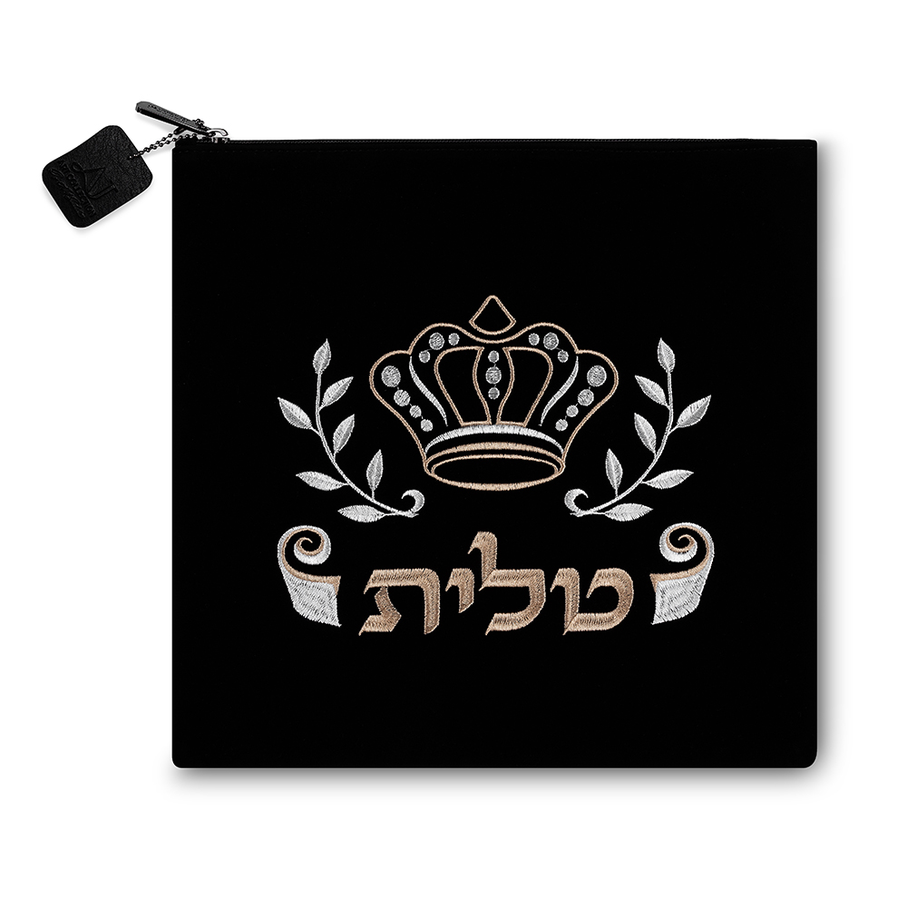תיק טלית קטיפה שחור עם ריקמה 31.7X29.2 ס"מ